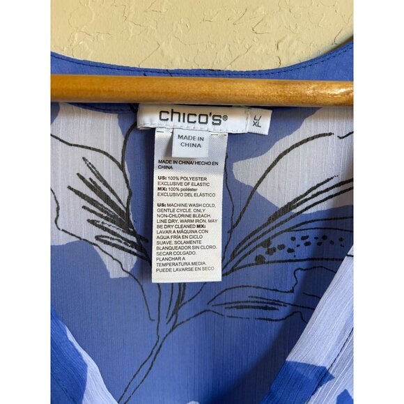 Chico's Size L/XL Blue White Floral Kimono Wrap Topper Semi Sheer Beachy Colorfu - Picture 4 of 9